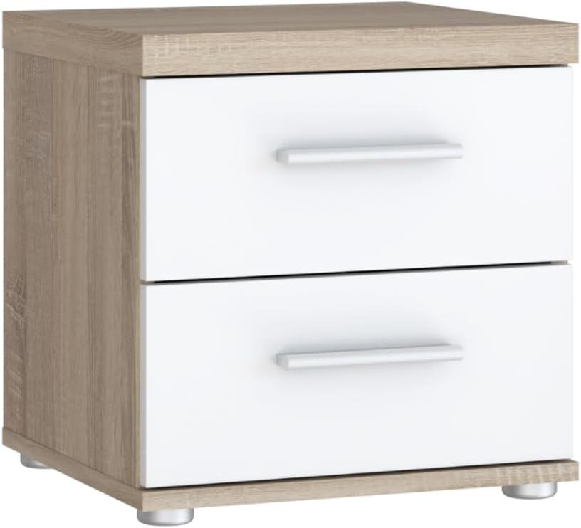 FORTE Winnie Nachttisch mit 2 Schubladen, Holzwerkstoff, Sonoma Eiche / Weiss, B x H x T: 37,6 x 38,