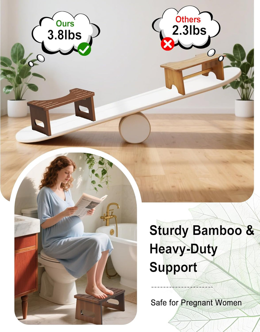 Toilettenhocker Holz, Klappbarer WC Hocker für Erwachsene, Toilettenhocker Erwachsene,Tritthocker Kl