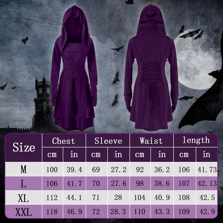 Pianocean Mittelalter Kleidung Damen, Renaissance Kleid, Gothic Kleid，Renaissance Mit Kapuze Langarm