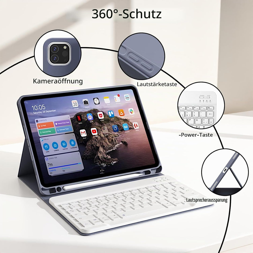 Hülle mit Tastatur für iPad Pro 11 4. / 3. / 2. Generation 2022/2021/2020 mit stifthalter, Magnetisc