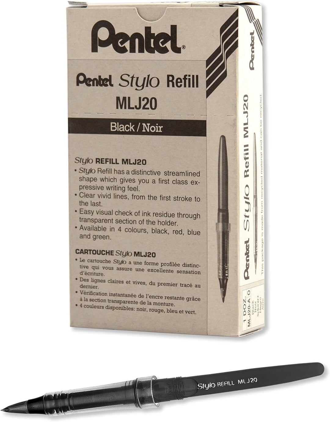 Pentel Arts Tradio Kugelschreiber Sketch Pen Refills, Schwarz, Box mit 12 (MLJ20-A) by