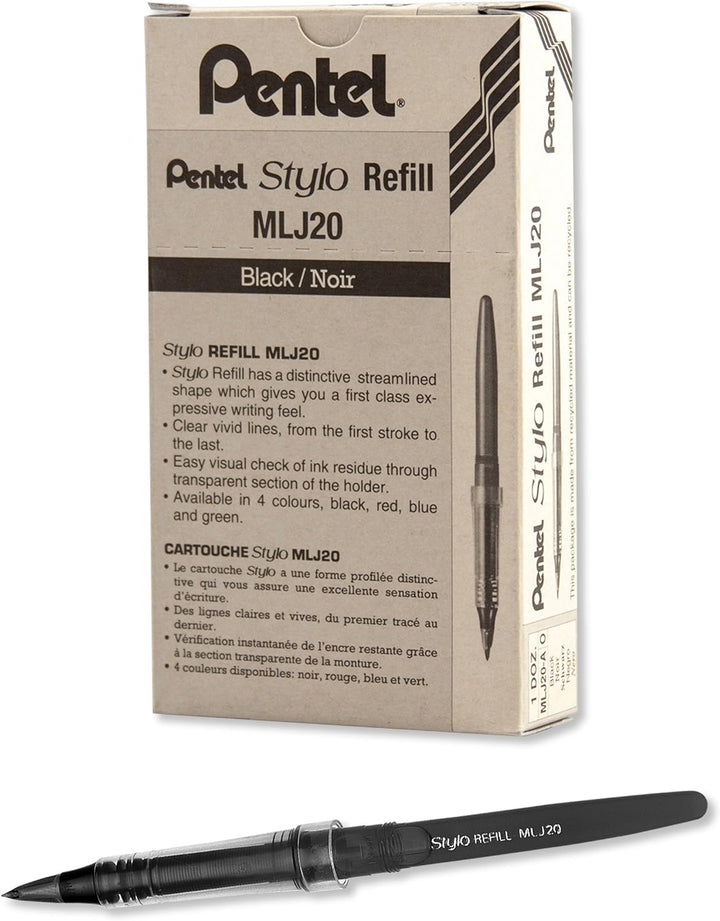 Pentel Arts Tradio Kugelschreiber Sketch Pen Refills, Schwarz, Box mit 12 (MLJ20-A) by
