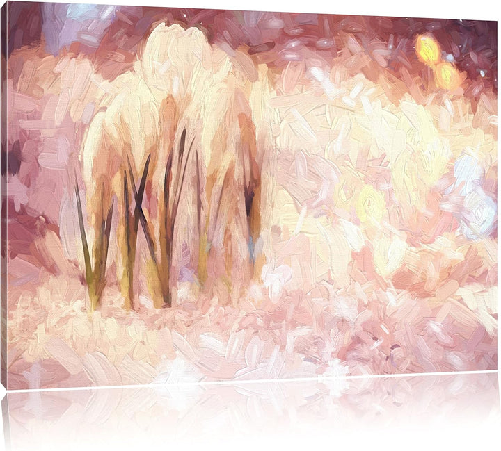 Pixxprint Schneeglöckchen im Frühjahr Kunst / 100x70cm Leinwandbild bespannt auf Holzrahmen/Wandbild