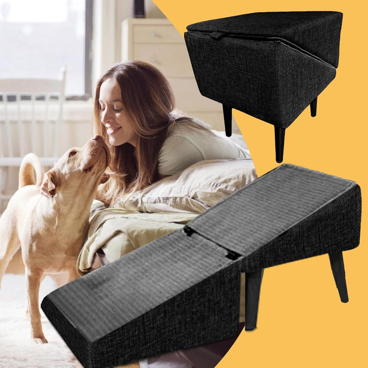 Hunderampe, 30X30X35CM Hunderampe Für Sofa, Faltbare Holztreppe Für Hunde Integriertem Hocker, rutsc