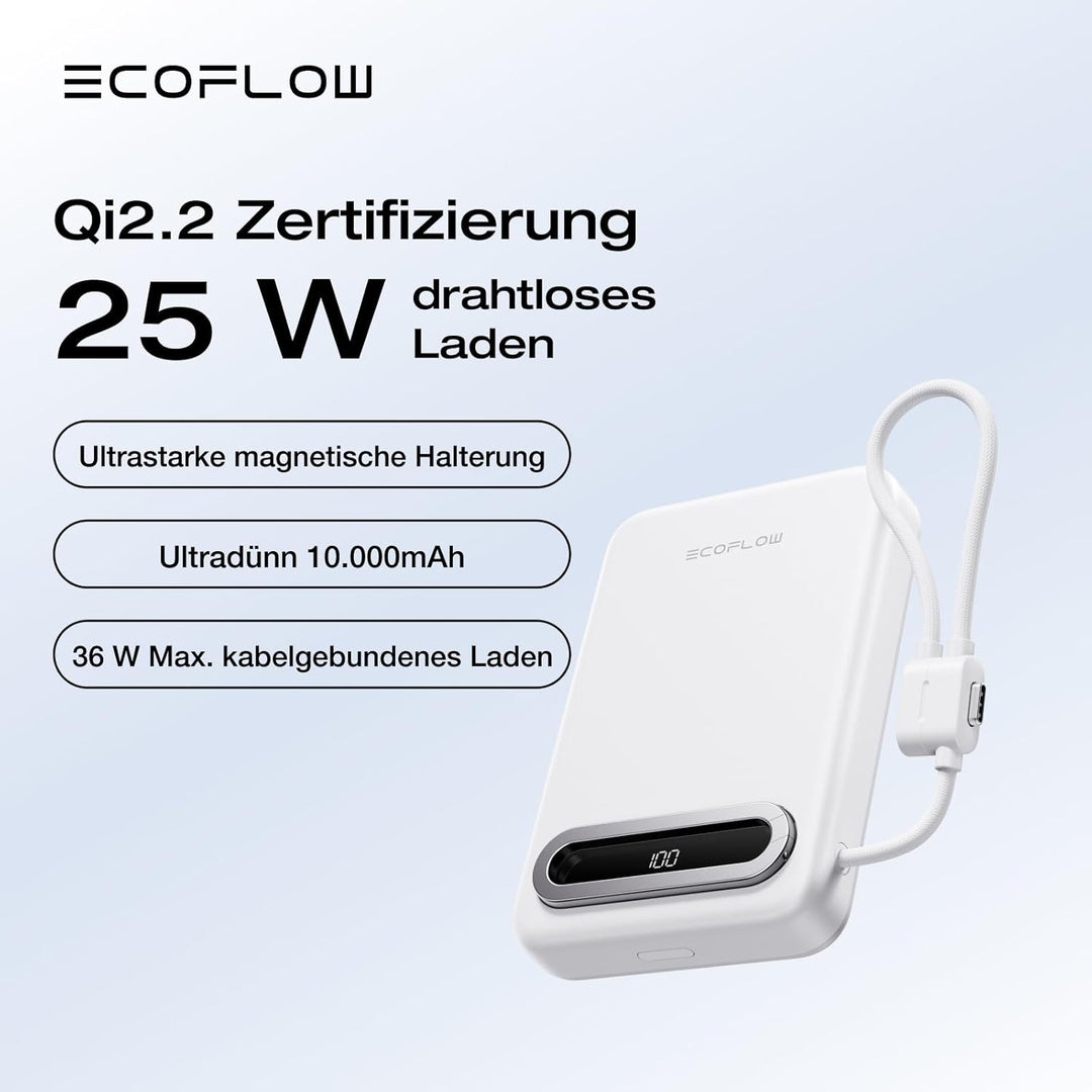 EcoFlow Qi2.2 Magsafe Powerbank 10000mAh 25W mit USB C 36W Kabel, Qi2.2-Zertifiziert Magnetische Pow