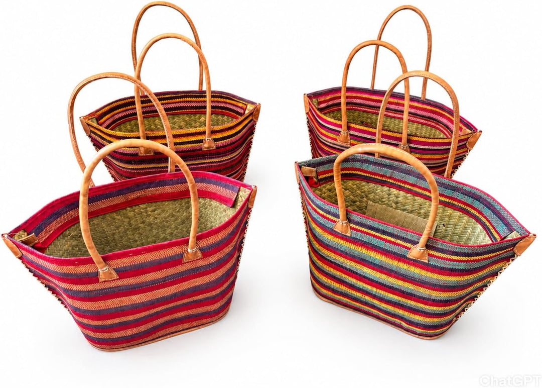 bunte Korbtasche aus Raphia/Bast Strandtasche Shopper Korb Einkaufskorb (LAKATO), Lakato