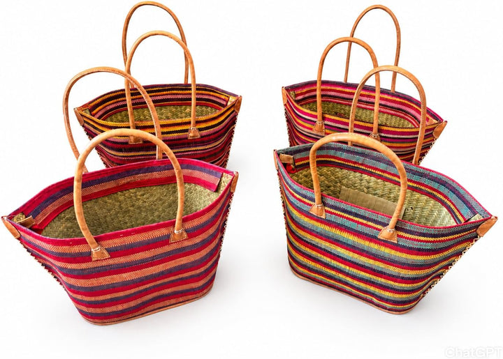 bunte Korbtasche aus Raphia/Bast Strandtasche Shopper Korb Einkaufskorb (LAKATO), Lakato