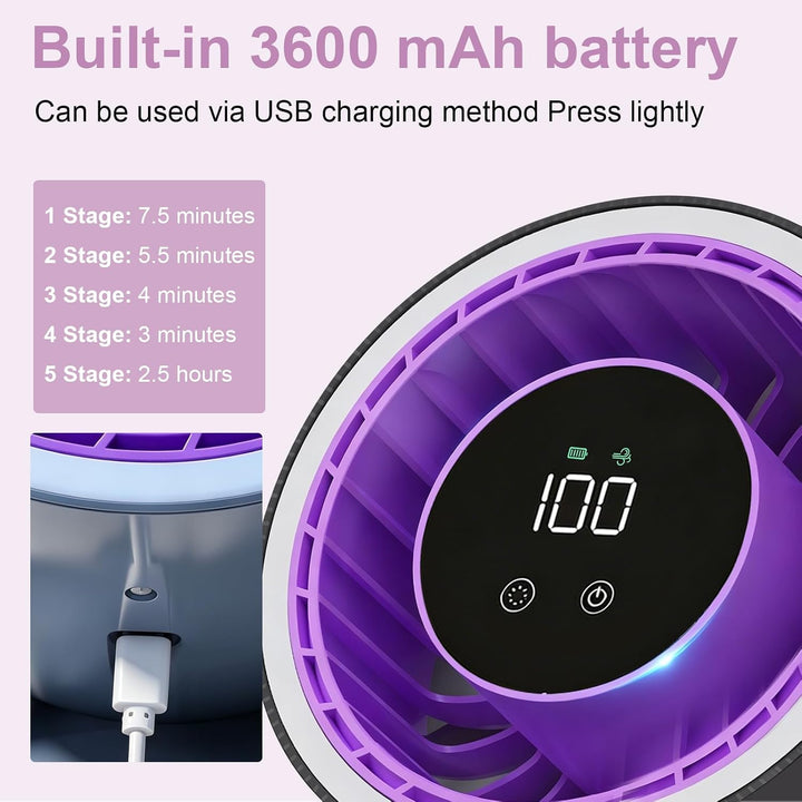 USB Tischventilator Leise mit Akku, Touchdisplay, 5 Geschwindigkeiten Grau, Grau