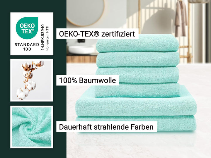 ZOLLNER 4 Handtücher 50x100 cm, 2 Duschtücher 70x140 cm, Baumwolle, grün 6tlg. Set Grün, 6tlg. Set G