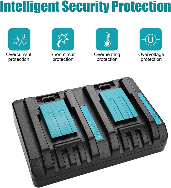 ENERGUP Dual Port Ladegerät 18V DC18RD Ersatz für Makita Ladegerät 18V Kompatibel mit Makita 14,4V-1