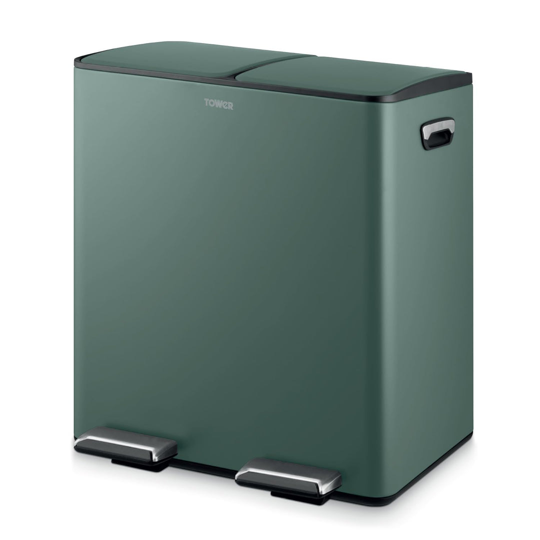 Tower T838022FOR Recycling-Treteimer, zwei 20-Liter-Fächer mit herausnehmbaren Inneneimern, Körper a