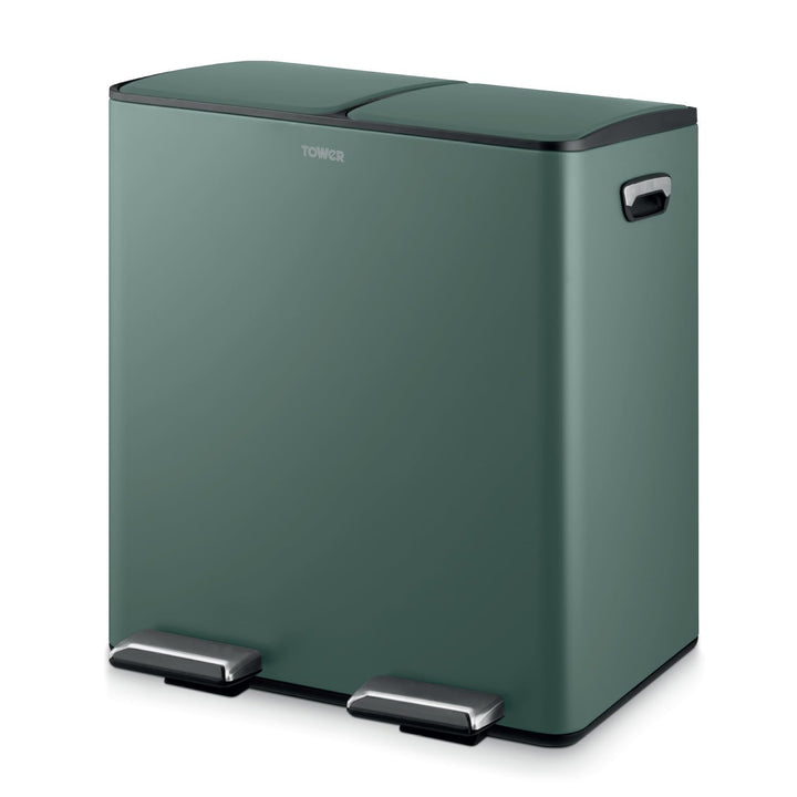 Tower T838022FOR Recycling-Treteimer, zwei 20-Liter-Fächer mit herausnehmbaren Inneneimern, Körper a