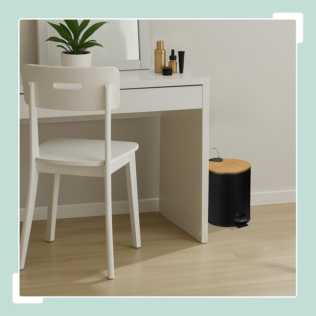 Relaxdays Kosmetikeimer 5 L, Absenkautomatik, Inneneimer entnehmbar, Badmülleimer, Metall, Bambus, M