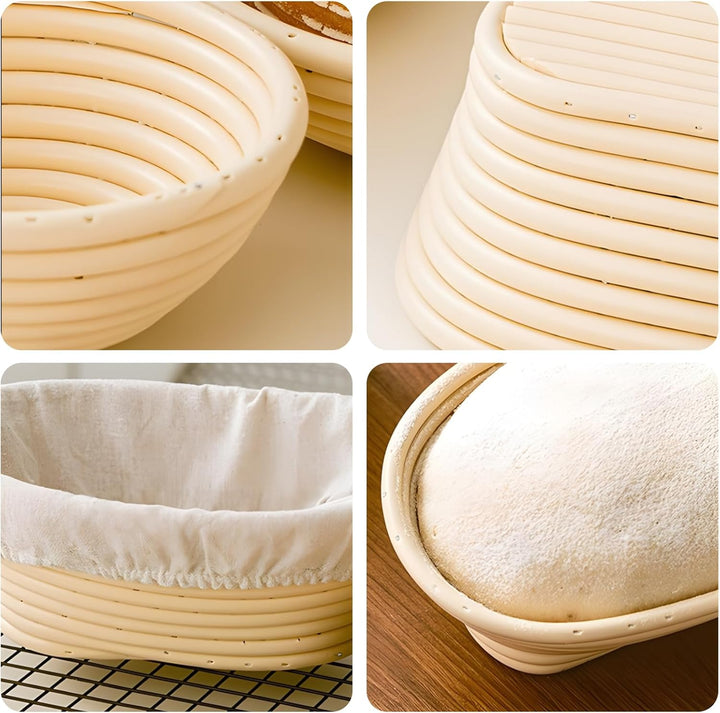 2 Stück Gärkörbchen Oval mit 4 Stoffbezug: 25 cm Durchmesser Banneton Brotgärkörbe mit Abnehmbarer S