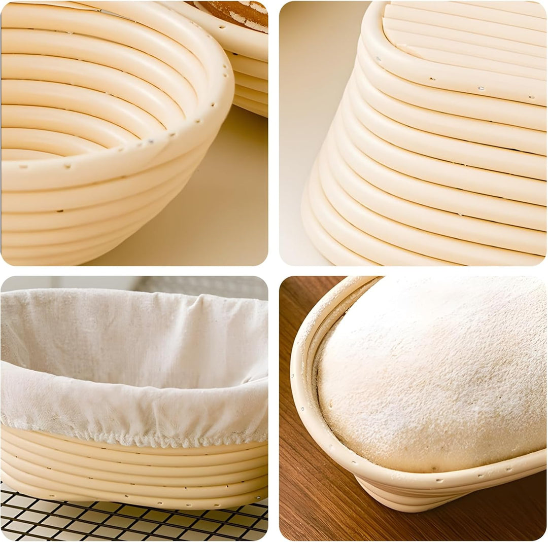 BAIFULAI Gärkörbchen oval 2er-Set, Ø25cm Brotgärkörbe mit Leineneinsatz, Gärkörbchen Set, Gärkorb Ov