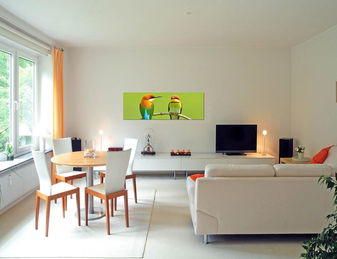 Panoramabild auf Leinwand und Keilrahmen 150x50cm Bienenfresser Vogel Pärchen AST