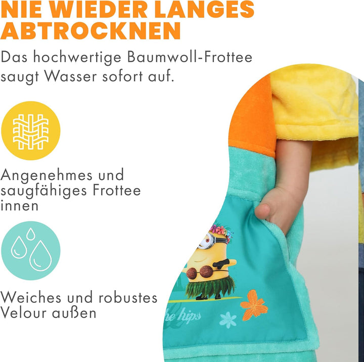WAVE HAWAII Surf- &amp; Badeponcho für Kinder, Grösse XS, 120-151cm | 95-100% Baumwolle Surf-Poncho für