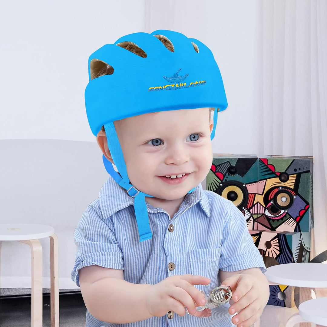 IULONEE Baby Helm Kleinkind Schutzhut Kopfschutz Baumwolle Hut Verstellbarer Schutzhelm Blau, Blau