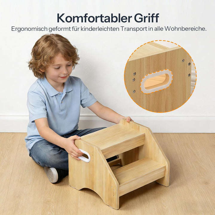 HOOBRO Tritthocker Kinder, 2-stufiger Kinderhocker mit Griffen und Anti-Rutsch-Pads, Kinderschemel f