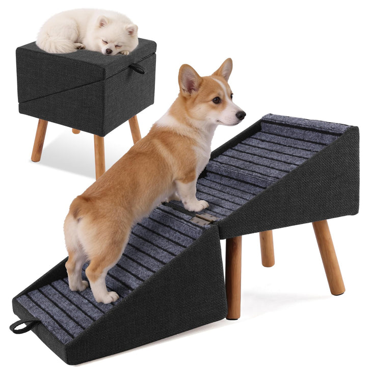 Hundetreppe für kleine Hunde, 2-in-1-Trittleiter und Ottomane – zusammenklappbare Hundetreppe für da