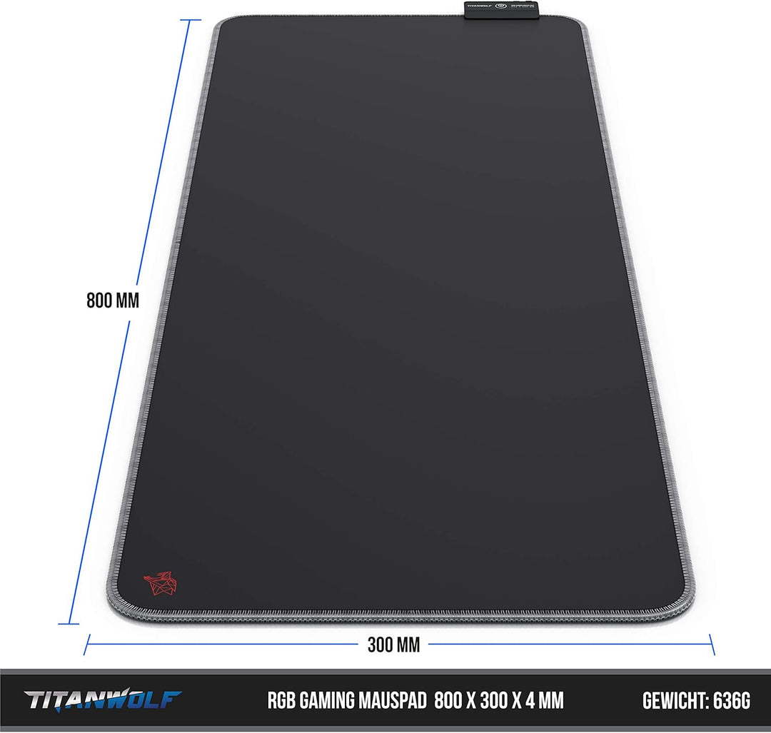 Titanwolf - RGB Gaming Mauspad - XXL LED Schreibtischunterlage - 800x300 mm - Multi Color LED - 11 B