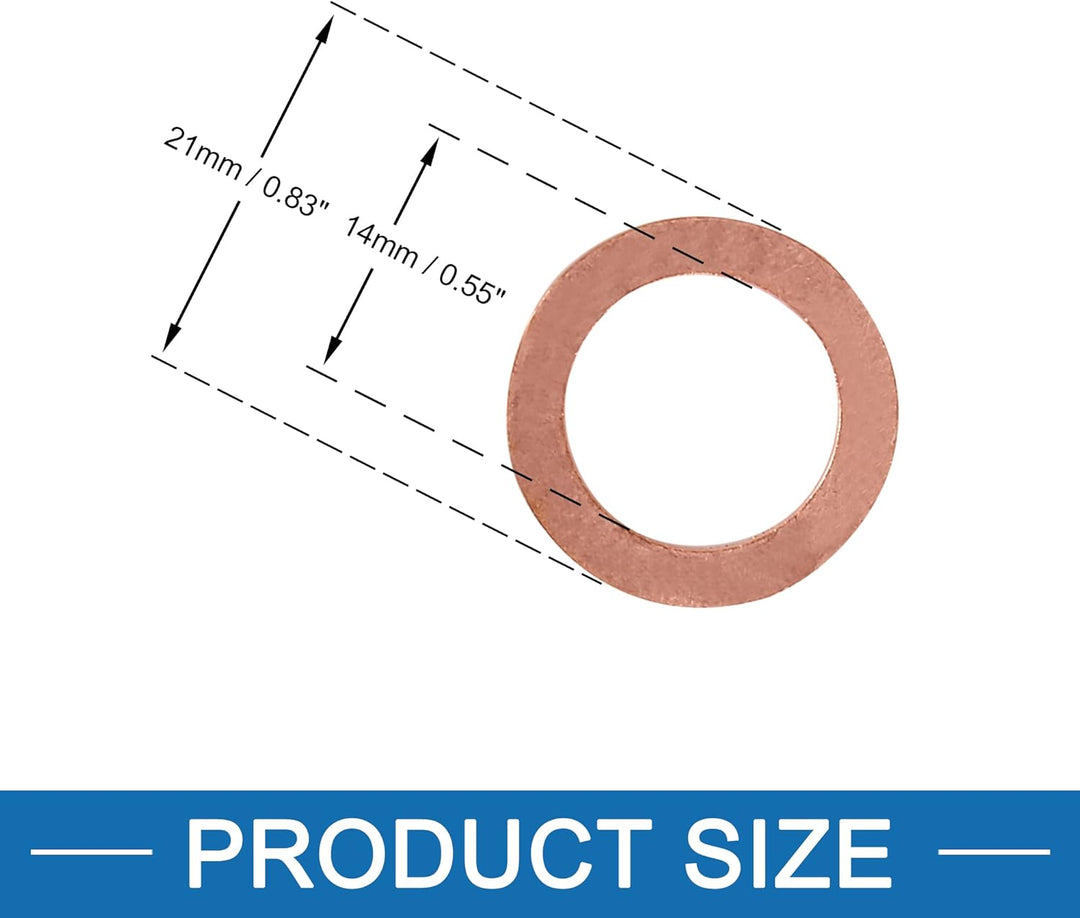 A ABSOPRO 20 Stück Kupfer Scheibe 14 x 21 x 1.5mm Flache Dichtung Ring