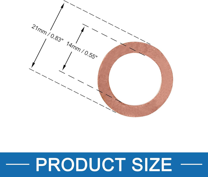 A ABSOPRO 20 Stück Kupfer Scheibe 14 x 21 x 1.5mm Flache Dichtung Ring