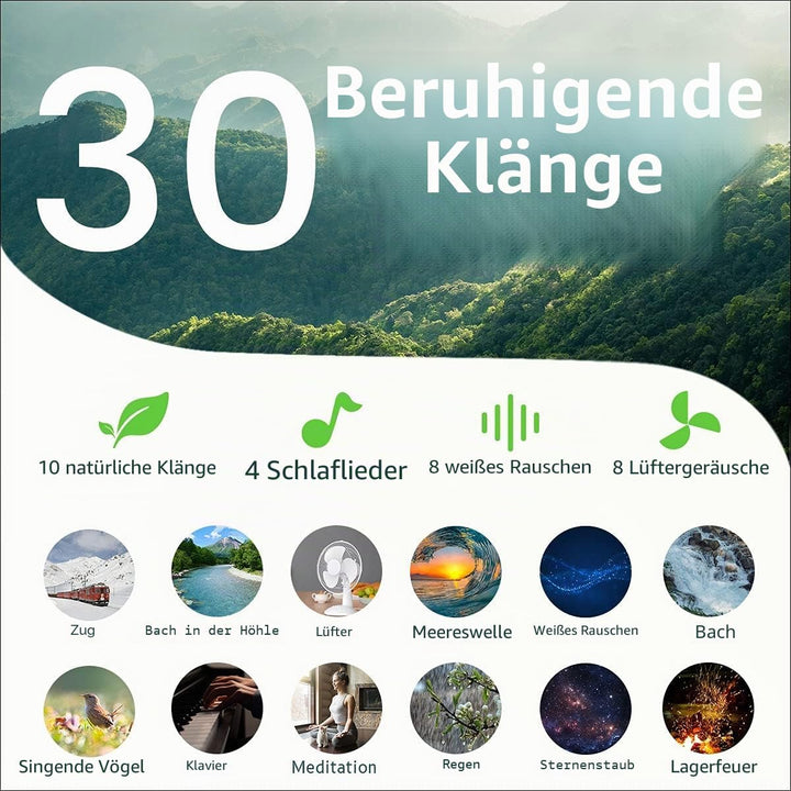 Easysleep Sound White Noise Machine mit 25 beruhigenden Geräuschen und Nachtlichtern mit Memory-Funk