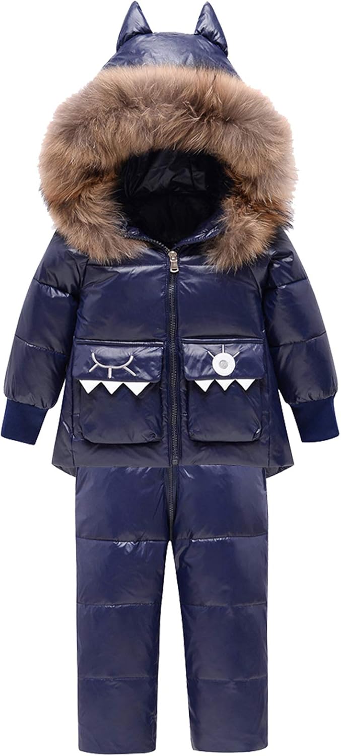 Skianzug Mädchen Kinder Schneeanzug Daunenjacke mit Kaputze + Skihose 2tlg Bekleidungsset Winteranzu