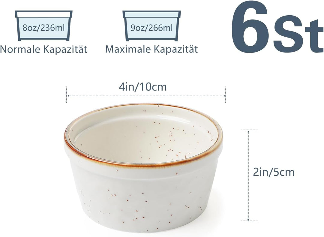 ONEMORE Auflaufförmchen aus Keramik, 227 ml, spülmaschinenfest, Mini-Schalen für Pudding, Souffle, E