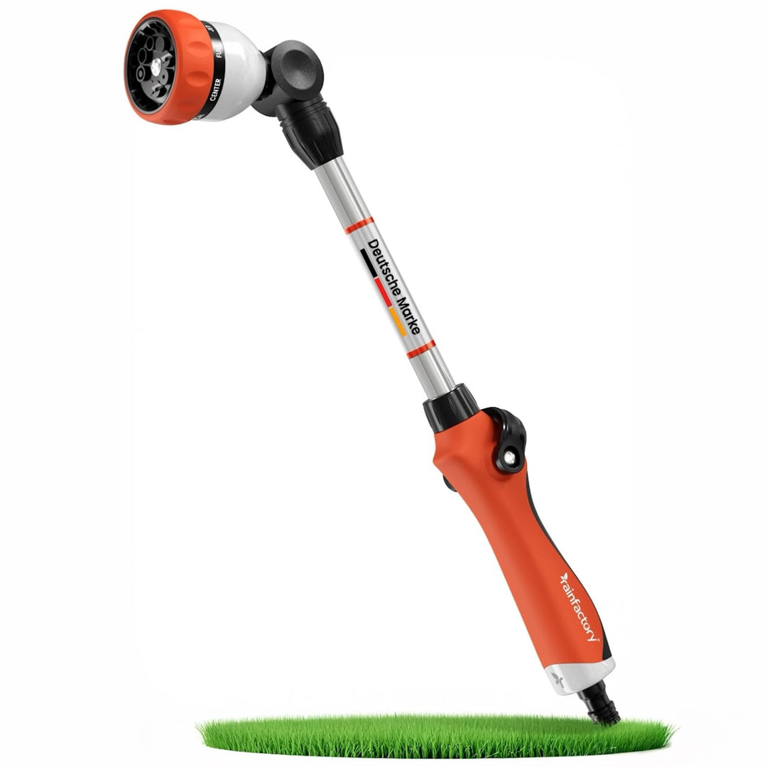 rainfactory Giessstab 45cm - Gartenbrause mit Stiel & 8 Sprühbildern - 180° drehbare Giesslanze mit