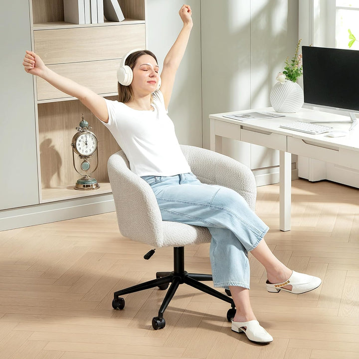 HOMCOM Schreibtischstuhl Homeoffice Stuhl mit Samt-Leinenoptik, gewölbter Rückenlehne, Höhenverstell