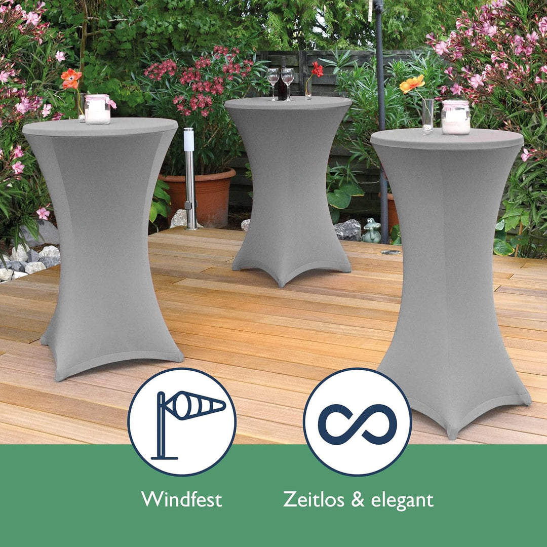 Beautissu 2er Set Stretch Stehtisch Husse Grau Ø 70-75 cm Stella – Verstärkung im Fussbereich & 40°C
