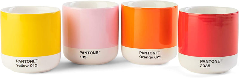 Pantone doppelwandiger Porzellan-Thermobecher Cortado, ohne Henkel,190ml, 4er-Set in Geschenkbox, Ye