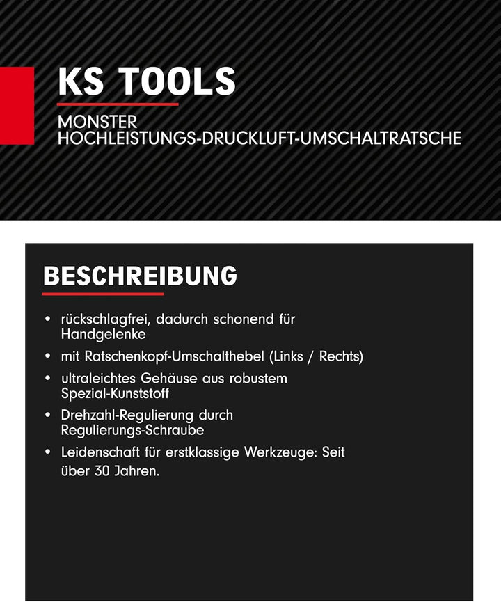 KS Tools 515.1185 1/2" MONSTER Hochleistungs-Druckluft-Umschaltratsche