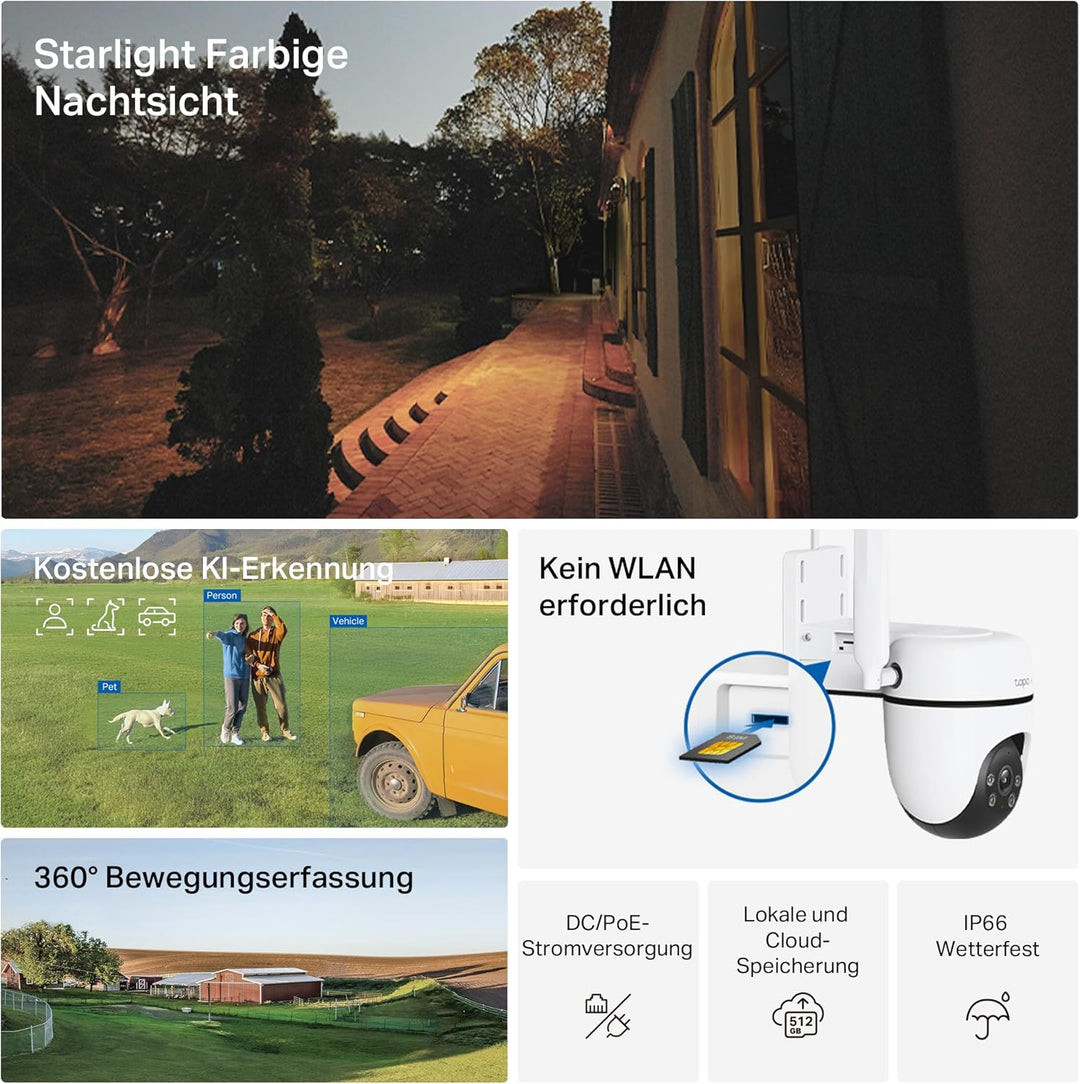 Tapo C501GW 360° 4G LTE Überwachungskamera mit SIM-Kartenslot, kein WLAN erforderlich, Starlight far