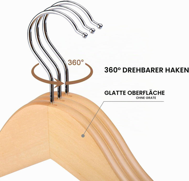 HOUSE DAY Kleiderbügel Holz Natur 60 Stück Stabil Kleiderbügel Drehbar Jackenbügel Anzugbügel Breit