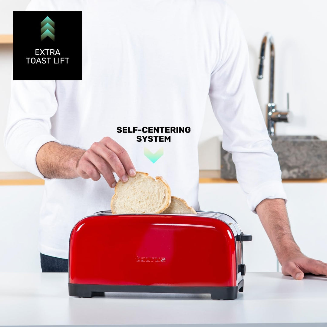 Taurus - Toaster 1400 W | Vintage Rot | 2 extra lange Schlitze | 6 Bräunungsstufen | Auftauen, Aufwä