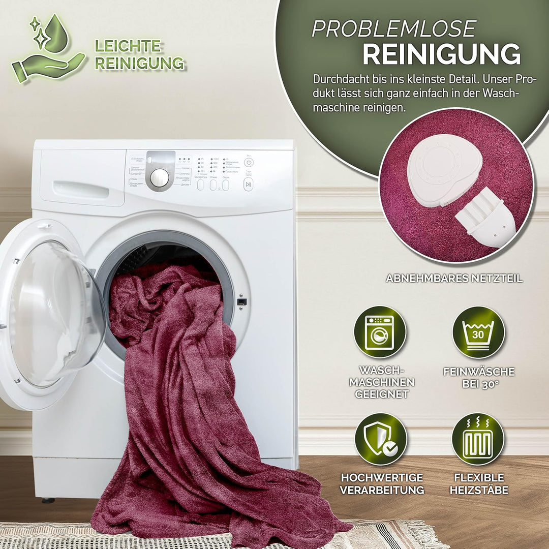 sinnlein® Heizdecke aus Plüsch 160 x 120 cm | elektrische Wärmedecke mit Abschaltautomatik | Kuschel