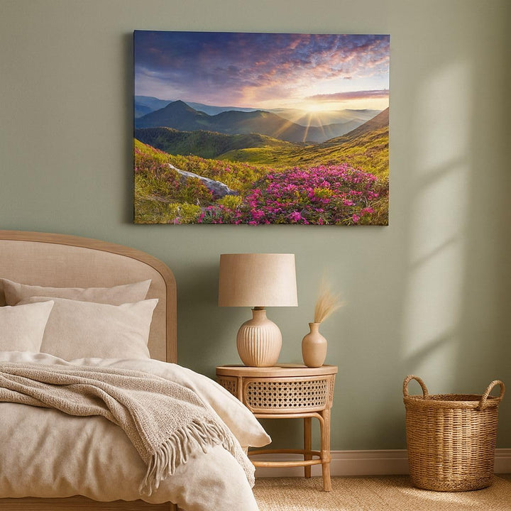Bilder auf Leinwand Gebirge Wiese Landschaft Wald Leinwandbild 70x50cm Wandbilder Dekoration Wohnzim