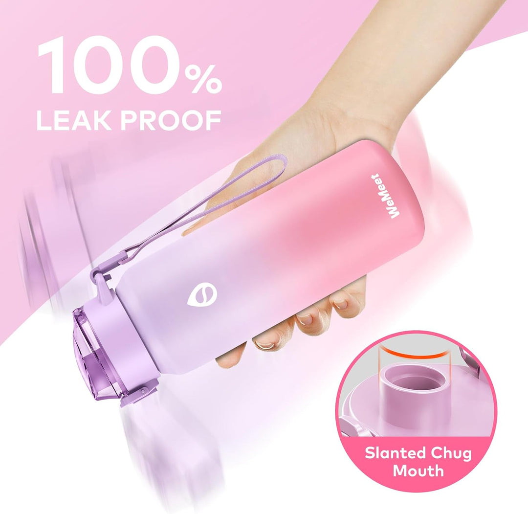 WEMEET Edelstahl Trinkflasche Sport mit Abnehmbare Strohhalm 500ML, [18/10 Edelstahl] Wasserflasche