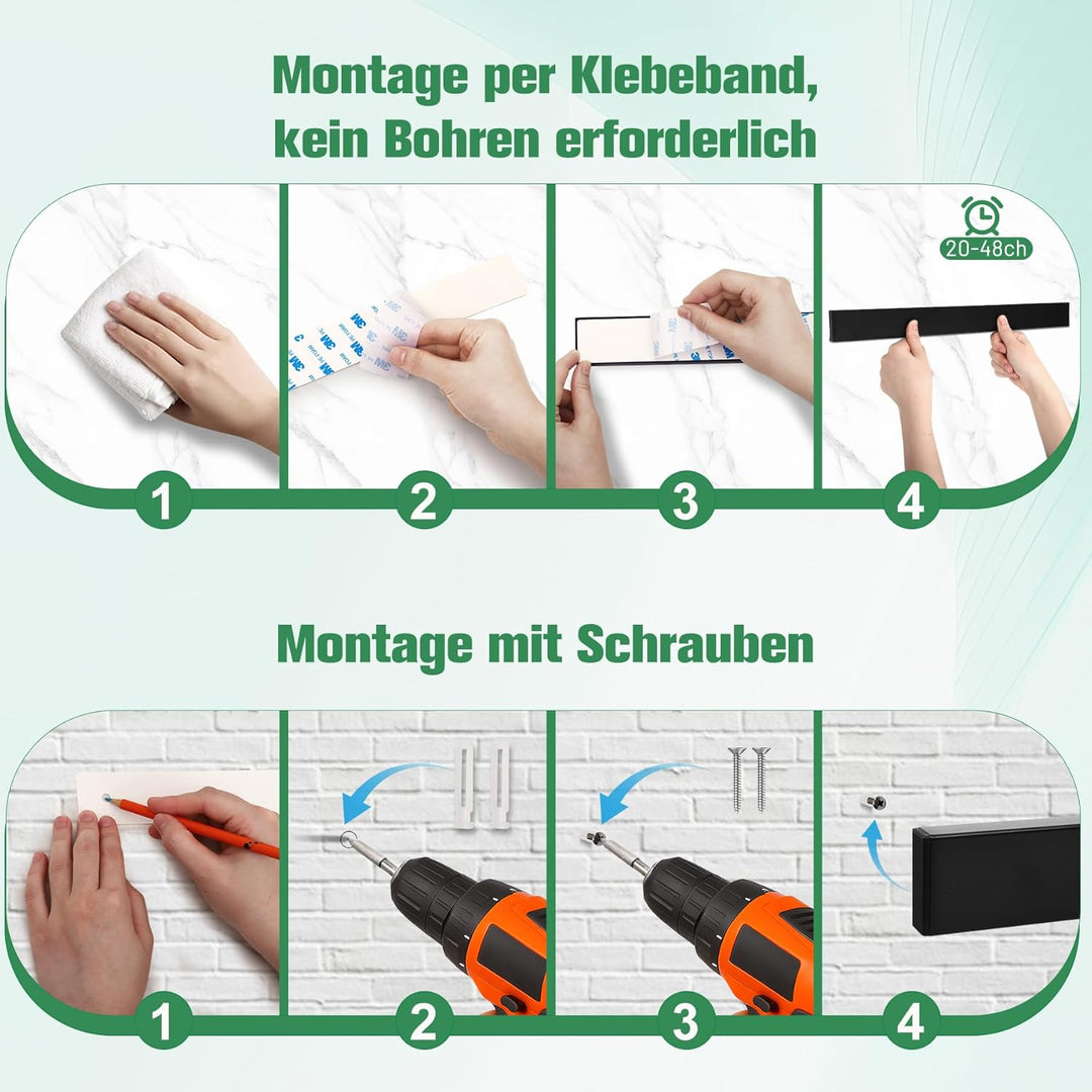 Magnetleiste Messer 40 cm, Messerhalter magnetisch schwarzmit 3 Haken,Magnet Messerhalter aus Edelst