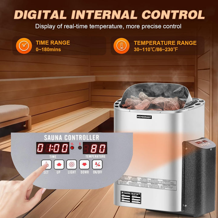 Mxmoonant 6KW Saunaofen, Digitale Display Steuerung, Elektroherd für Sauna, für Home, Hotel, Spa, Ma