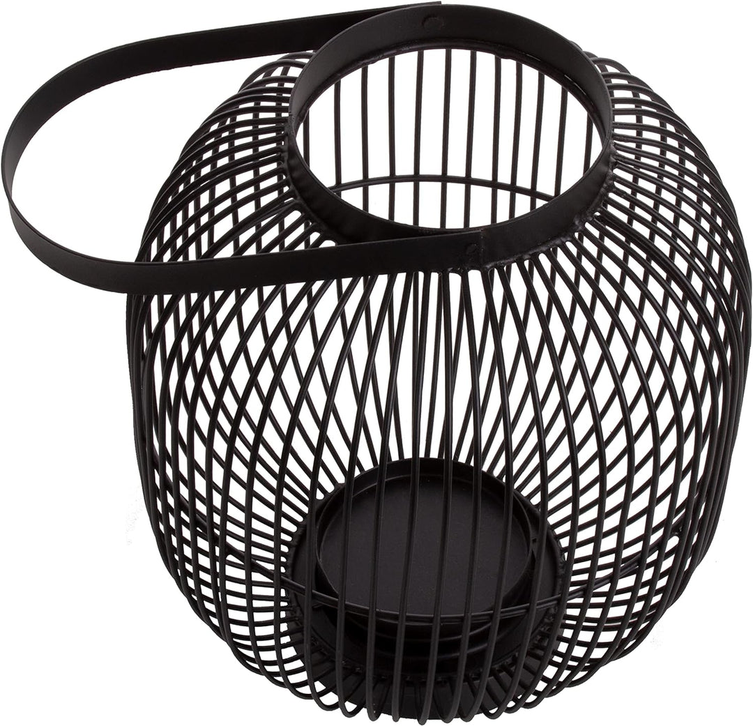 Brandsseller Windlicht Ø 22 x H 28,5 cm Metall mit Henkel Gitter Design Schwarz Kerzenständer Latern