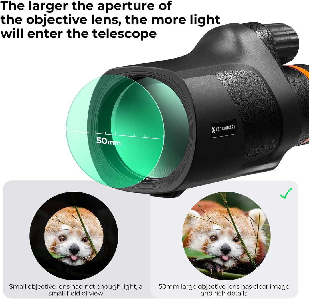 K&F Concept 12x50 HD Monokular Teleskop IP68 Wasserdicht Handy Fernrohr mit Arca-Schnittstelle mit T