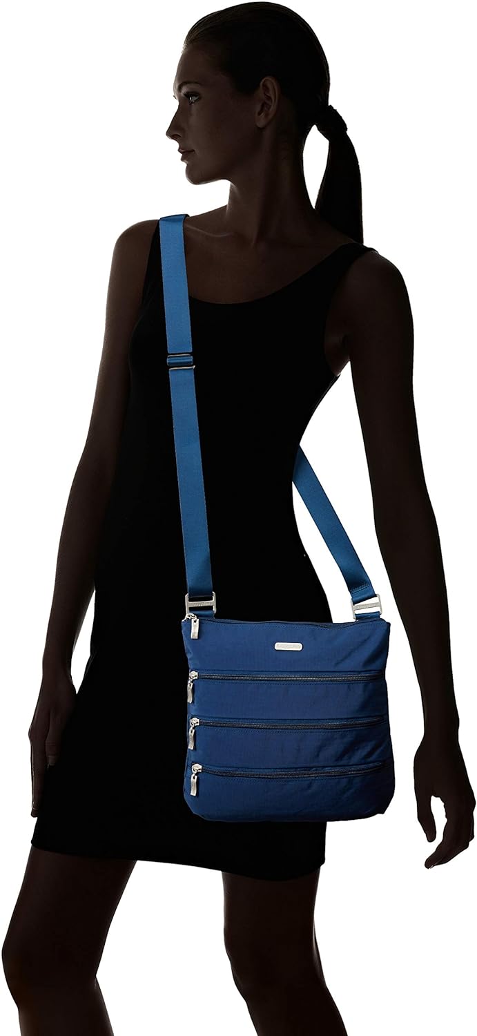 Baggallini Reise-Umhängetasche mit grossem Reissverschluss. Blau, Blau