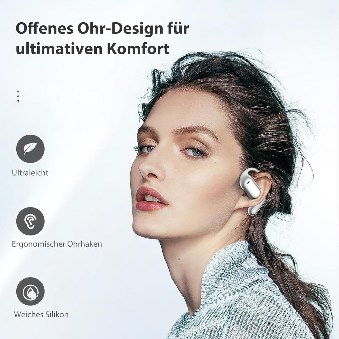EUQQ Open Ear Kopfhörer 50 Std Kabellos Bluetooth 6.1 HiFi Kopfhörer mit Flexiblem Ohrhaken 4 ENC Mi