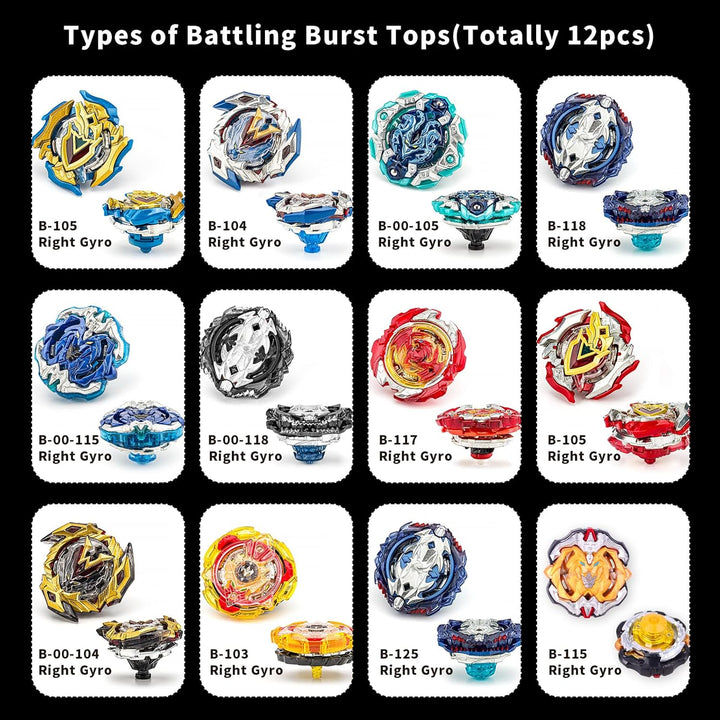 Burst Kreisel Battle Set, 12 Kampfkreisel 2 Launchers 1 Schnur Starter mit Griff, Spinning Top Box,