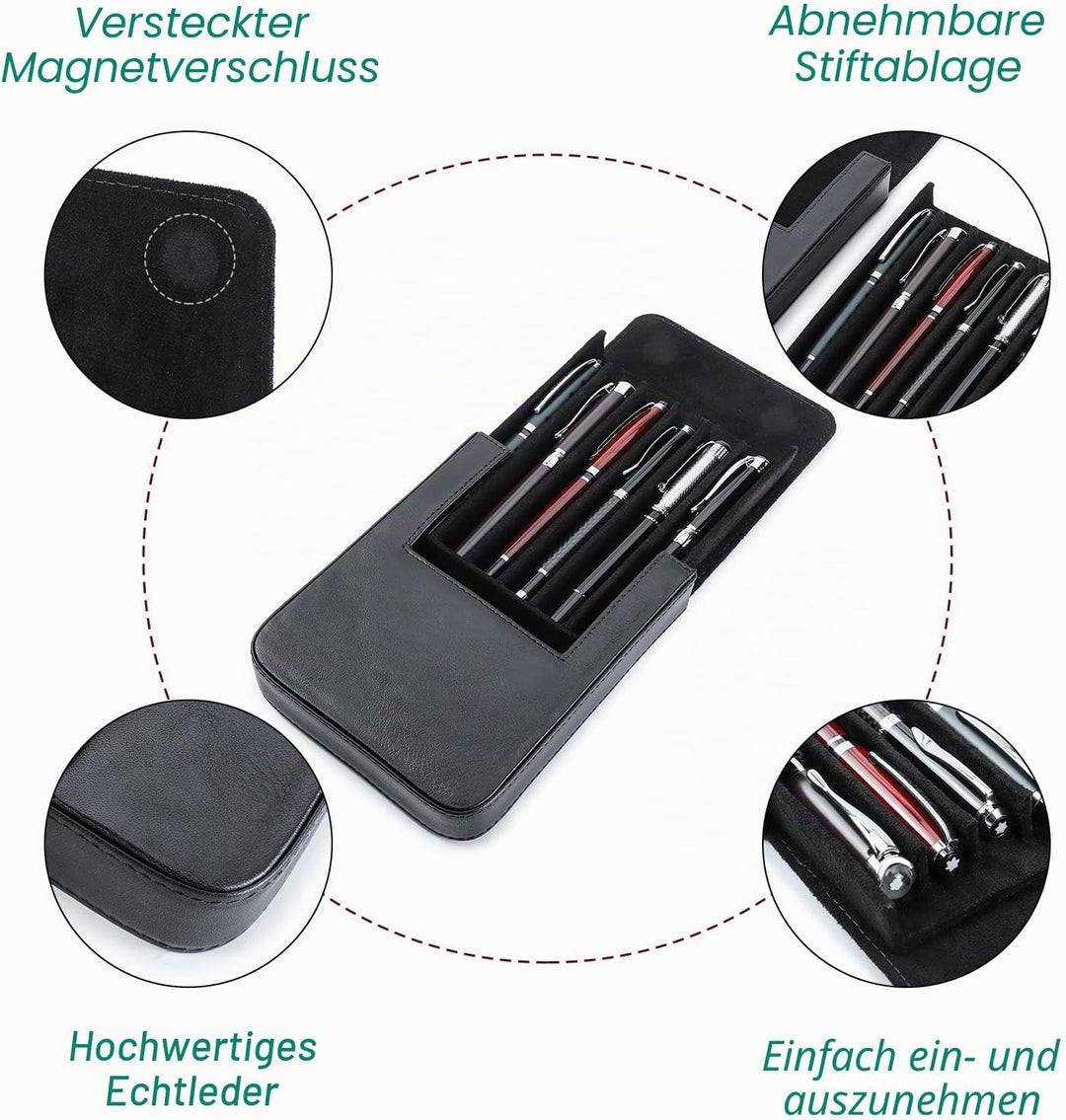 Hiram Leder-Füllfederhalter-Etui für 6 Stifte, Tragbare Aufbewahrungsbox für Stifte aus Pflanzlich G
