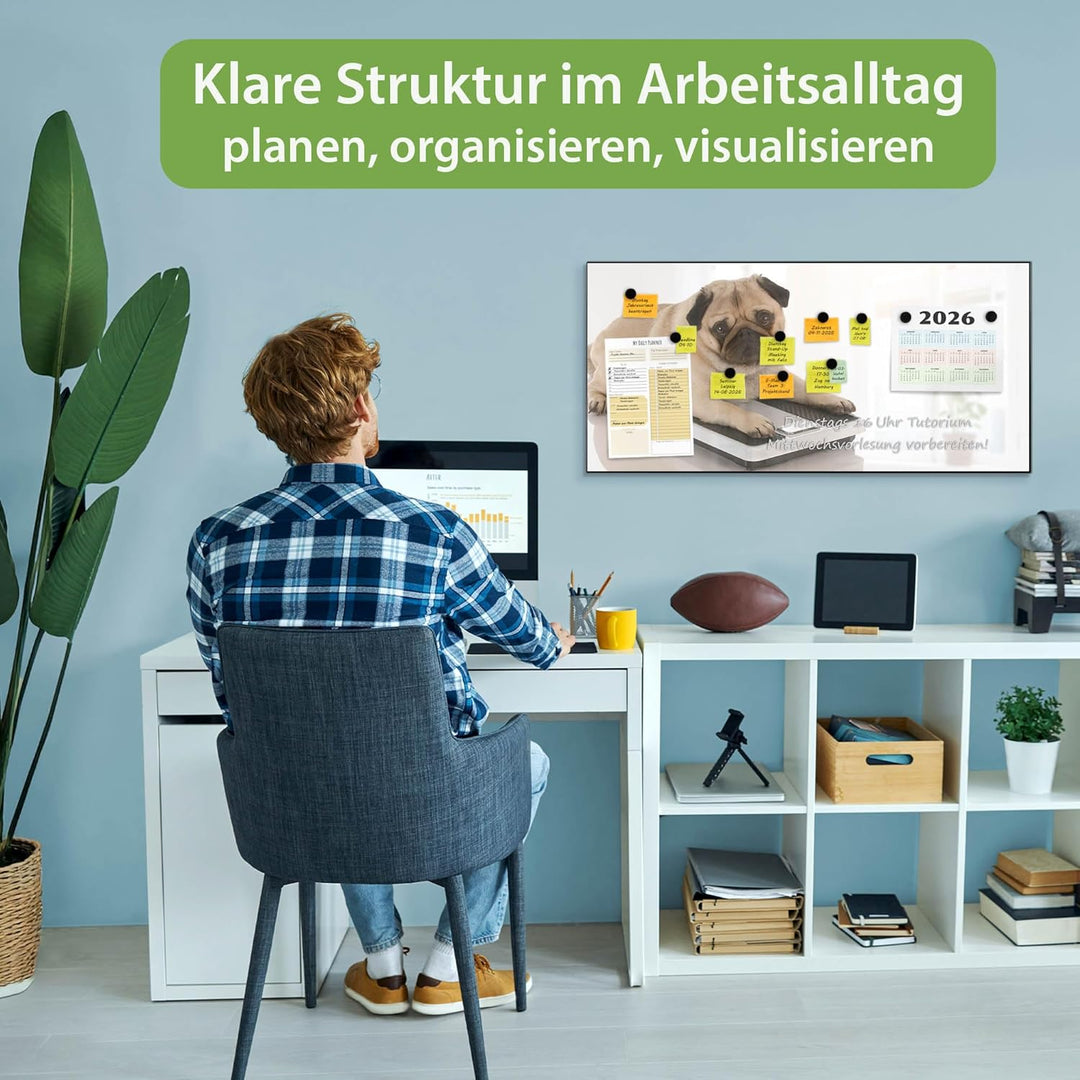 banjado Magnettafel schwarz 78 x 37cm / Magnetwand Metall/Magnetpinnwand als Memoboard/Pinnwand Magn